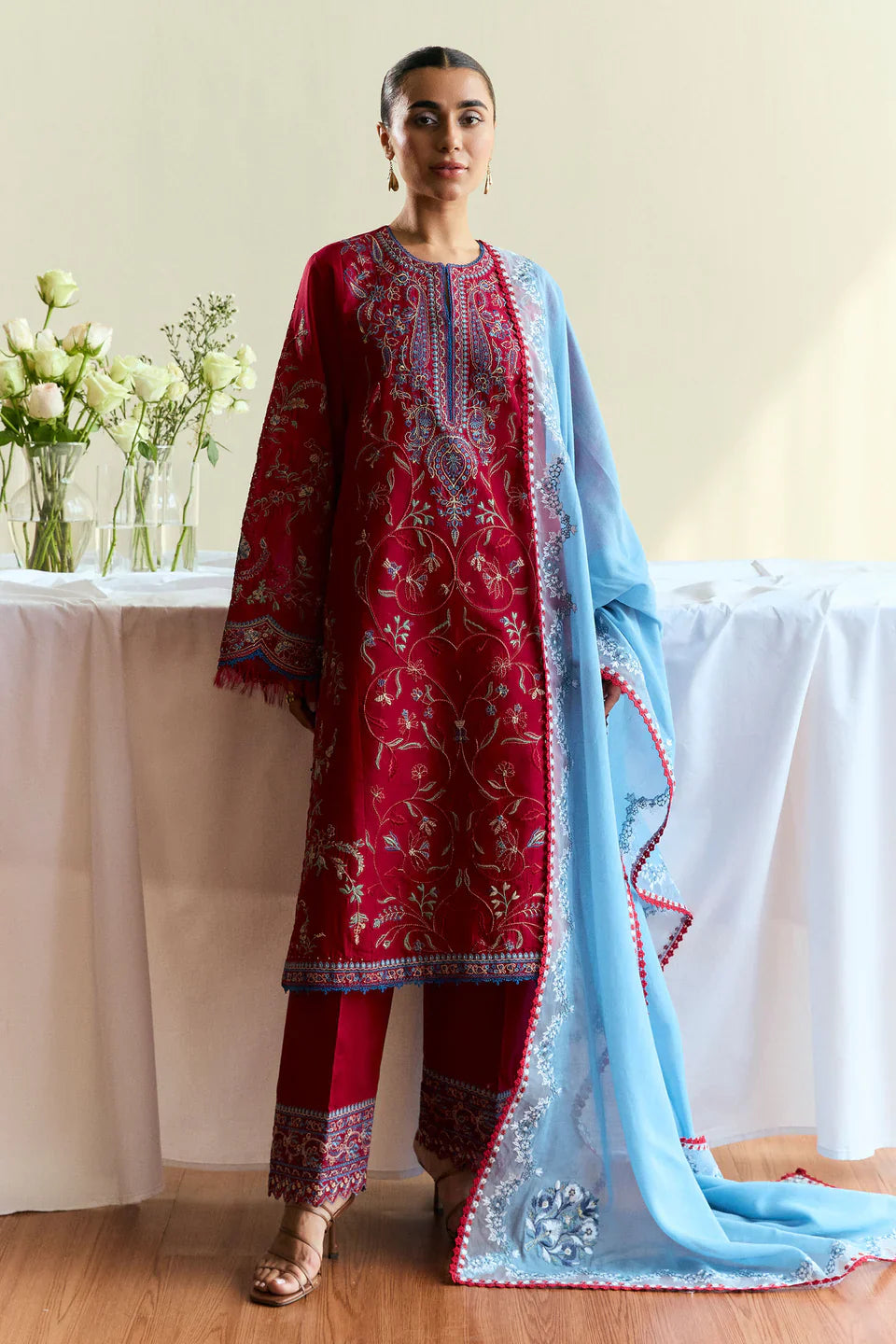 ZSJ LAWN EMBROIDERED 3PC SUIT
