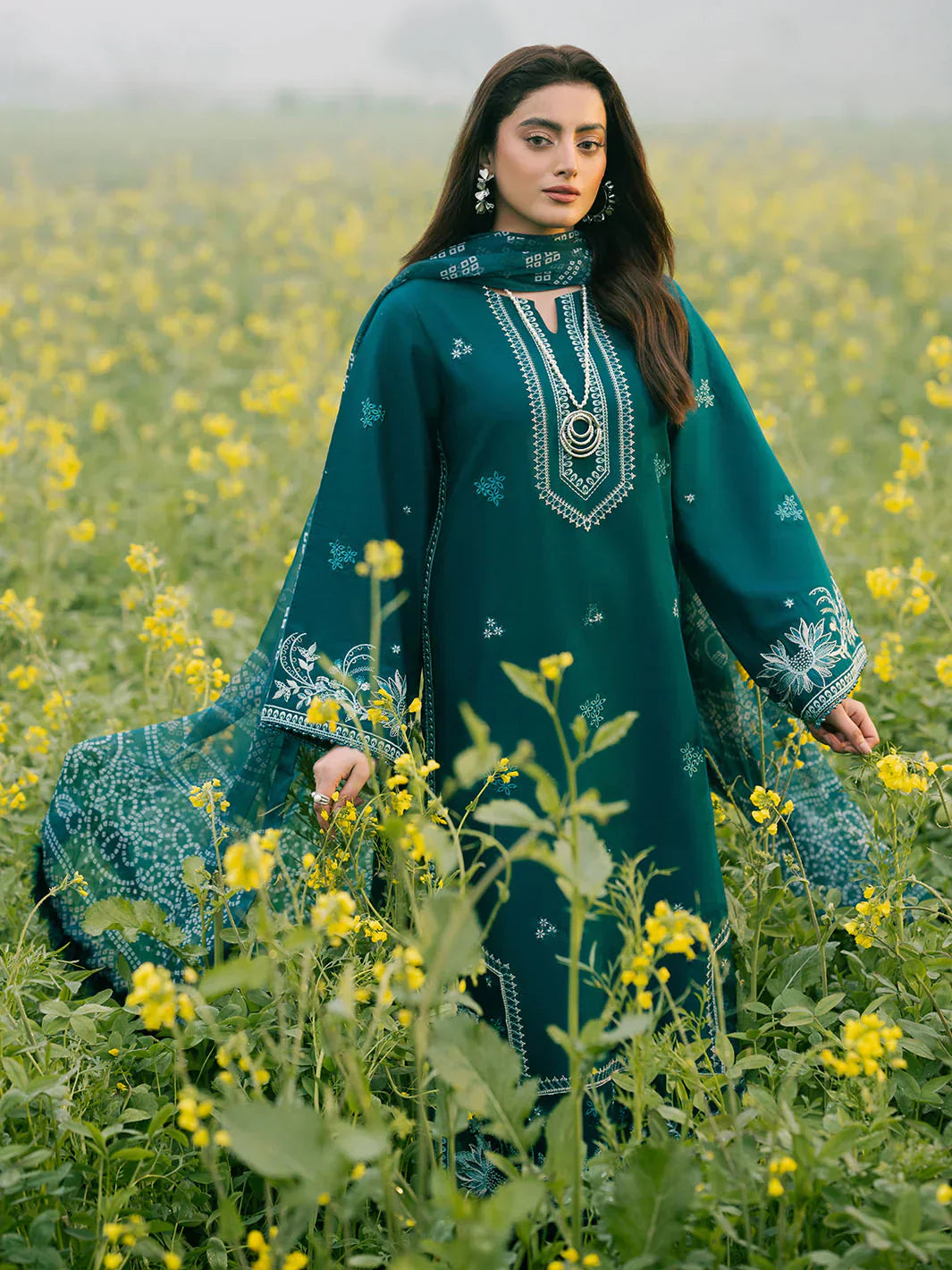 IZEL - 3PC LAWN EMBROIDERED SHIRT WITH MANAAR PRINTED DUPATTA AND TROUSER