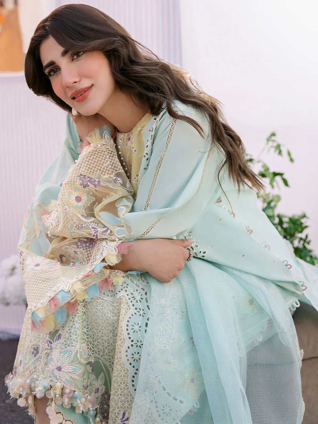 BIN ILYAS - 3PC Lawn Embroidered Suit - NE - A1048