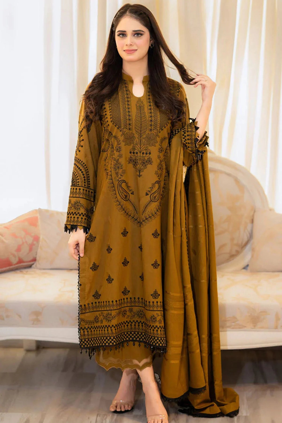LIBAAS-3PC EMBROIDERED LAWN